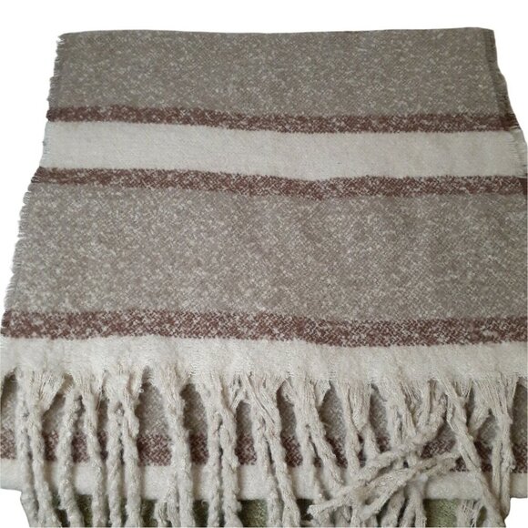 Mersea Comfy Blanket Scarf Winter Beige Ombre Stripe Tasseled (tag missing) - Picture 1 of 8